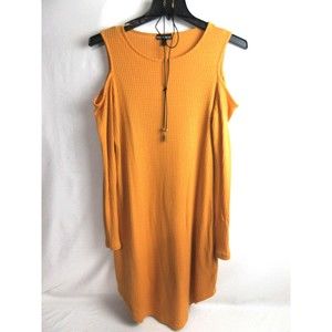 Kristin Nicole Women's L Dress Mustard Cold Shoulder Above Knee Bodycon Waffle